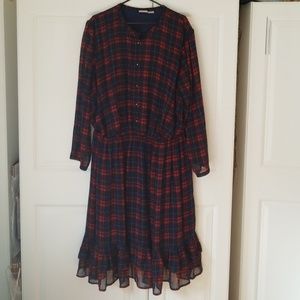 Red & Blue Plaid Chiffon eShakti Dress w/ POCKETS